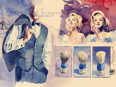 Jaak De Koninck, Dinnerjacket at Eight (Figurativ, Modern, Marylin Monroe, Filmikone, Diva, Mann, lässig, Rasierpinsel, People & Eros, Malerei, Wohnzimmer, Wunschgröße, bunt)