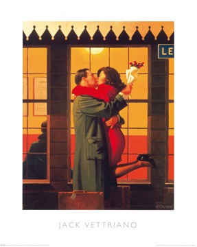 Jack Vettriano, Back Where You Belong (Figurativ, Frau, Kuss, People & Eros, Büro, soziale Einrichtungen)