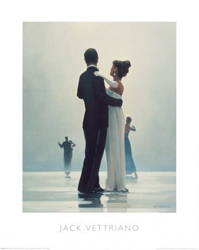 Jack Vettriano, Dance me to the End of Love (People & Eros, Figurativ, Büro, soziale Einrichtungen, Tanz, Tanzen, Tanzpaar, Frau, Mann)