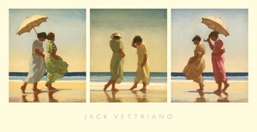 Jack Vettriano, Summer Days - Triptych (People & Eros, American Scene, Sommer, Menschen, Strand, Tag, Tageslicht, Sonnenschirm)