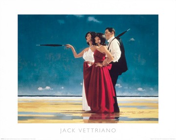 Jack Vettriano, The Missing Man I (People & Eros, American Scene, Figurativ, Mann, Frauen, Kleider, Strand)