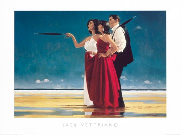 Jack Vettriano, The Missing Man I (People & Eros, American Scene, Figurativ, Mann, Frauen, Kleider, Strand)