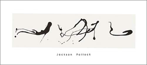 Jackson Pollock, Zeichnung in Tropftechnik, 1960 (Büttenpapier) (Malerei, Klassische Moderne, Action Painting, abstrakte Malerei, Farbkleckse, Farbspuren, Drip-painting, Farbstrukturen, Jack the Dripper, Wohnzimmer, Büro, Business, schwarz / weiß)