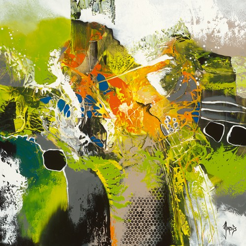 Jadis, Avatar (Modern, Malerei, Abstrakt, abstrakte Muster, Farbfelder, Struktur,Farbspritzer, Wohnzimmer, Büro, grün / bunt)