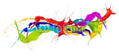 Jag_cz, Colored paint splashes isolated on white background (3d, abstrakt, kunst, kunstvoll, hintergrund, blau, blumenstrauss, bürste, blase, close-up, verfärbt, bunt, trinken, tropfen, entladen, fließen, strömend, flüssig, frisch, grün, tinte, isoliert, licht, flüssigkeit, zusammenlegung, bewegung, natu)