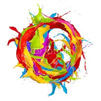 Jag_cz, Colored paints splashes circle, isolated on white background (verfärbt, bunt, platsch, malen, flüssig, close-up, isoliert, nass, grün, weiß, flüssigkeit, rot, fließen, trinken, gelb, flecken, kreis, ring, licht, tropfen, glatt, abstrakt, welle, strömend, tinte, runde, entladen, bürste, rahmen, bewegun)