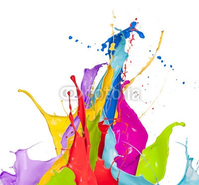 Jag_cz, Colored splashes (bunt, verfärbt, verfärbt, bunt, malen, gischt, isoliert, platsch, spektrum, abstrakt, tinte, bewegung, kunst, regenbogen, kunstvoll, spritzer, klingen, tropfen, flüssigkeit, grün, flüssig, fließen, strömend, weiß, blau, rot, hel)