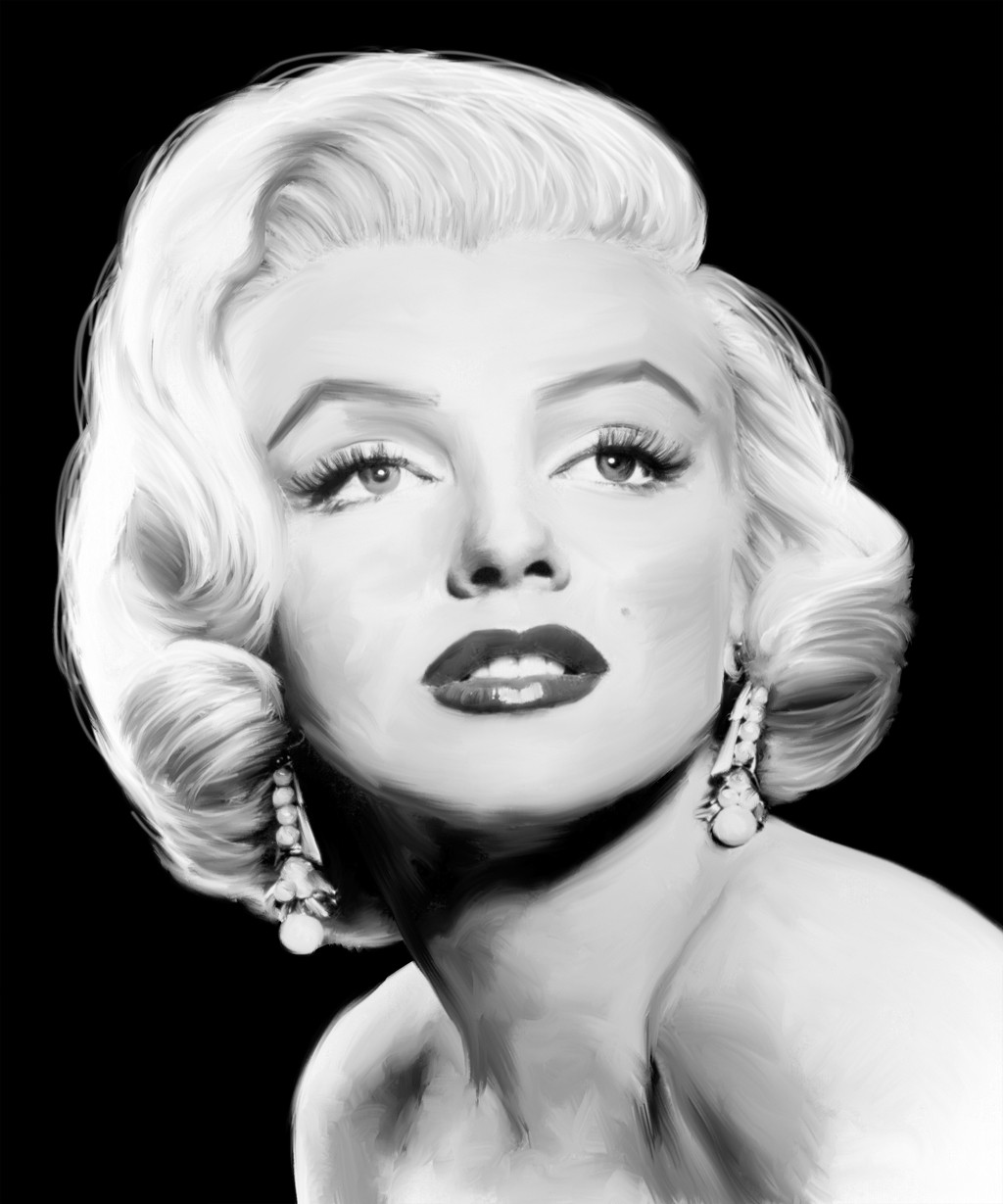 Jerry Michaels, Stardust (Marilyn Monroe, Diva, Schauspielerin, Schmuck, Ohrringe, Perlen, Persönlichkeien, Portrait, Fotokunst, Wohnzimmer, Wunschgröße, schwarz7weiß)