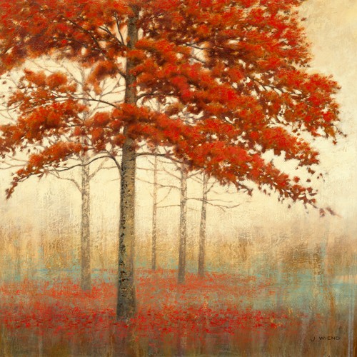 James Wiens, Autumn Trees II (Wunschgröße, Malerei, Natur, Baum, Dunst Nebel, Einsamkeit, Herbst, Schlafzimmer, Treppenhaus, Wohnzimmer, bunt)