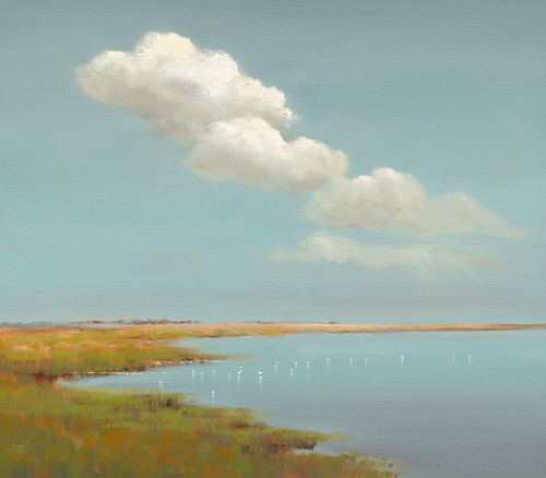 Jan Groenhart, Birds and Clouds (Landschaft, Meer, Wolken, Küste, Weite, Horizont, Wohnzimmer, Arztpraxis, Schlafzimmer, zeitgenössisch, Malerei, Meeresbrise, bunt)
