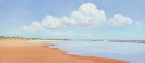 Jan Groenhart, Heartbreak Hotel, Terschelling (Landschaft, Meer, Wolken, Sand, Strand, Weite, Horizont, Wohnzimmer, Arztpraxis, Schlafzimmer, zeitgenössisch, Malerei, Meeresbrise, Wunschgröße, bunt)