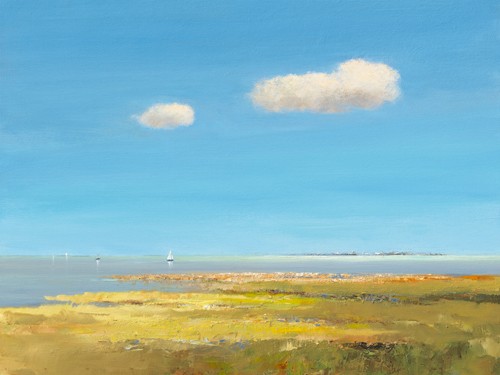 Jan Groenhart, Nice sailing day (Meer, Küste, Horizont, Weite, Einsamkeit, Wohnzimmer, Arztpraxis, Schlafzimmer, zeitgenössisch, Malerei, Meeresbrise, Wunschgröße, bunt)