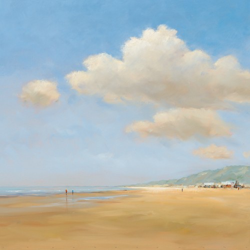 Jan Groenhart, Strandwandeling (Landschaft, Meer, Küste, Strand, Sand, Weite, Strandspaziergang, Wohnzimmer, Arztpraxis, Schlafzimmer, zeitgenössisch, Malerei, Meeresbrise, Wunschgröße,  bunt)