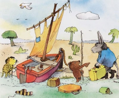 Janosch, Panama (Kinderwelten, Esel, Tiger, Bär, Boot, Abreise, Reise, Panama, Kinderzimmer, Treppenhaus, bunt)