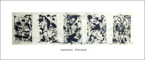 Jackson Pollock, Black and white Polyptych (Büttenpapier) (Malerei, Klassische Moderne, Action Painting, abstrakte Malerei, Farbkleckse, Farbspuren, Drip-painting, Farbstrukturen, Jack the Dripper, Polyptychon, Wohnzimmer, Büro, Business, schwarz / weiß)