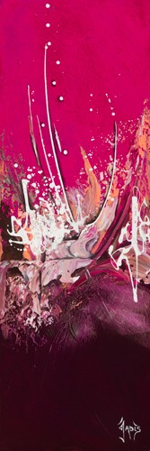 Jadis, Espigle (Modern, Malerei, Abstrakt,  Farbfelder, abstrakte Formen, Dynamik, Energie, Sprenkel, Farbspritzer, Wohnzimmer, Büro, Wunschgröße, pink /rot / weiß)