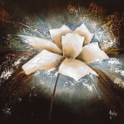Jadis, Fleur dtoile I (Modern, Malerei, Blume, Blüte, weiß, Feuerwerk, feurig, Sternenblume, Wunschgröße,   Treppenhaus, Wohnzimmer, Schlafzimmer, beraun / beige)