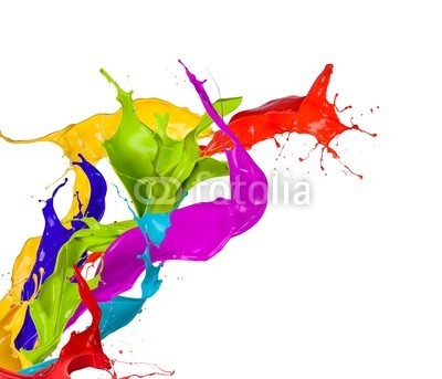 Jag_cz, Colored paint splashes isolated on white background (3d, abstrakt, kunst, kunstvoll, hintergrund, blau, blumenstrauss, bürste, blase, close-up, verfärbt, bunt, trinken, tropfen, entladen, fließen, strömend, flüssig, frisch, grün, tinte, isoliert, licht, flüssigkeit, zusammenlegung, bewegung, natu)