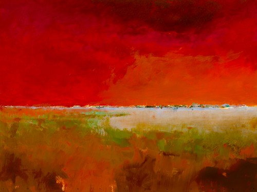 Jan Groenhart, Incredibly Red (Landschaft, Himmel, Weite, Endlosigkeit, Felder, Horizont, Büro, Business, Arztpraxis, Wunschgröße, zeitgenössisch, leuchtend rot)