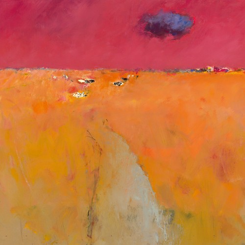 Jan Groenhart, Landscape in orange and red (Landschaft, Ebene, Horizont, Weite, Weg, Wohnzimmer, Arztpraxis, Büro, zeitgenössisch,Malerei, Wunschgröße, orange / rot)