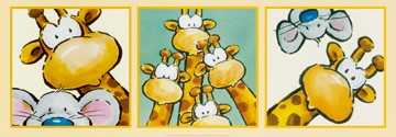 Jean Paul Courtsey, Funny Friends IV (Kinderwelten, Comic, Maus, Giraffen, Freunde, lustig,  Kinderzimmer, Kindergarten, Hort, Tryptichon)