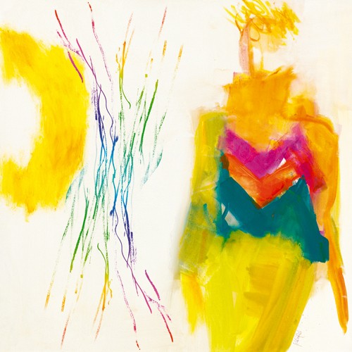 Jenny Schäfer, Spielgefährtin (Abstrakte Kunst, abstrakte Malerei, Farbflächen, Wischspuren, Muster, figurativ, Silhouette, Wunschgröße, Wohnzimmer, Treppenhaus, Büro, bunt)