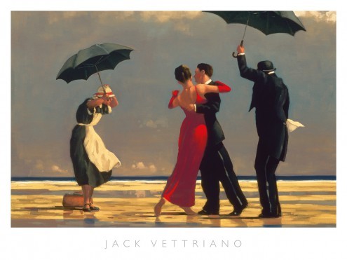 Jack Vettriano, The Singing Butler (People & Eros, Strand, Tanz, Tanzen, Anzug, American Scene, Wolken, bewölkt)