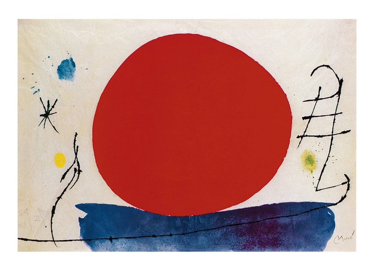 Joan Miro, Ohne Titel (Rote Sonne), 1967 (Klassische Moderne, Surrealismus, soziale Einrichtungen, Büro, Business)
