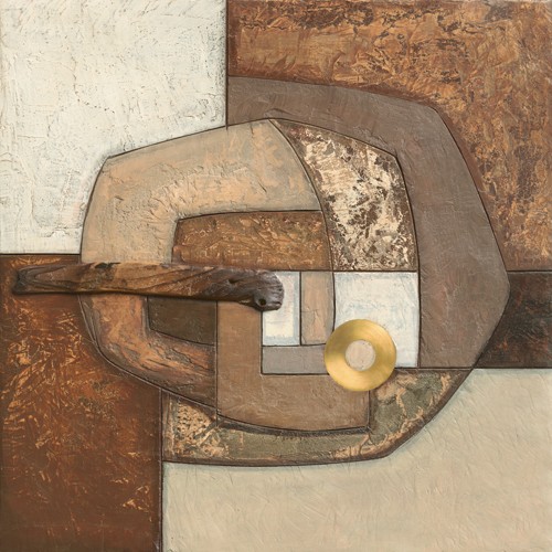 Jodi Jones, Amalgam (Abstrakt, Abstrakte Malerei, amorphe Formen, Zentrum, Kreisel, Spirale, Wohnzimmer, Business, Büro, Wunschgröße, gold/beige/braun)