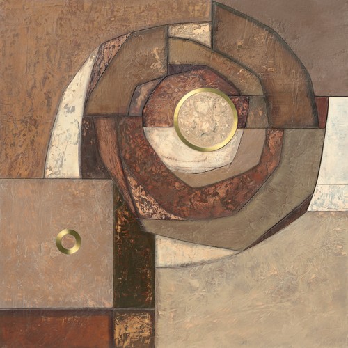 Jodi Jones, Integral (Abstrakt, Abstrakte Malerei, amorphe Formen, Zentrum, Kreisel, Spirale, Wohnzimmer, Business, Büro, Wunschgröße, gold/beige/braun)