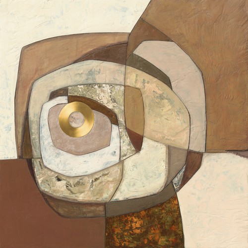 Jodi Jones, Segment (Abstrakt, Abstrakte Malerei, amorphe Formen, Zentrum, Kreisel, Spirale, Wohnzimmer, Business, Büro, Wunschgröße, gold/beige/braun)