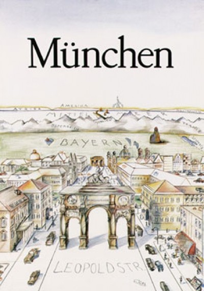 Sylvia Joel, München (Modern, Städte, Panorama, Metropole, Leopoldstraße,  Architektur, Illustration, Deutschland, Plakatkunst, Arztpraxis, Büro, Wohnzimmer,   bunt)