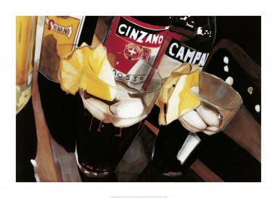 Johannsen Joe, Cinzano & Campari (Modern, Fotorealismus, Malerei, Produktästhetik,  Flasche, Glas, Drink, Longdrink, Italien)