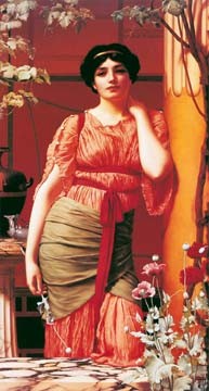 John William Godward, Nerissa (Neoklassizismus, viktorianisch, Eros&People, Frau,Terrasse, Blumen, Baum)