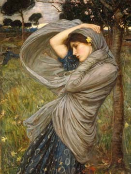 John William Waterhouse, Boreas (Wunschgröße, Malerei, Mädchen, Schleier, Wind, Nordwind, Nymphe, Oreithyia, Mythologie, Schönheit, Symbolismus, Präraffaeliten, Klassiker, Schlafzimmer, Wohnzimmer, bunt)