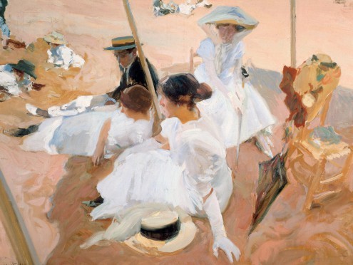 Joaquin Sorolla, Unter der Markise am Strand von (Impressionismus)