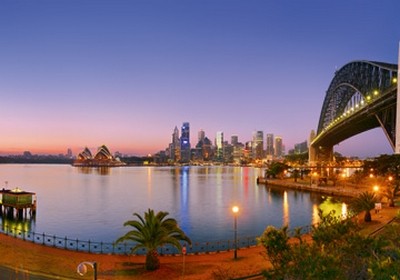 John Xiong, Milson Point Morning (Photokunst, Wunschgröße, Städte, Skyline, Australien, Sidney, Sydney Harbour Bridge, Brücke, Bucht, Sonnenaufgang, Wohnzimmer, Büro)