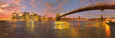 John Xiong, New York City at sunset (Photokunst, Wunschgröße, Metropole, Architektur, Panorama, Städte, Brücke, Skyline, Sonnenuntergang, Wohnzimmer, Treppenhaus)