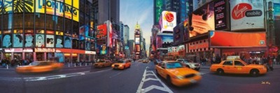 John Xiong, Time Square panorama (Photokunst, Wunschgröße, Städte, Metropole, New York, Manhattan, Reklametafeln, gelbe Taxis, Wohnzimmer, Jugendzimmer)