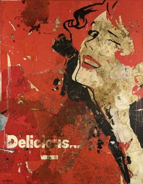 Jordi Prat Pons, Delicious (Plakatkunst, Frau, Portrait, Werbung, Shabby Chic, Nostalgie, Delikatessen, Wunschgröße,  Treppenhaus, Esszimmer, Wohnzimmer, rot)