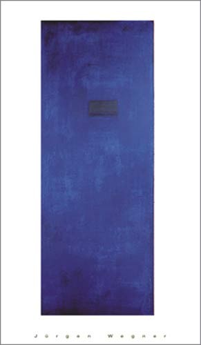 Jürgen Wegner, Ohne Titel, 1994 (Büttenpapier) (Abstrakt, Abstrakte Malerei, Farbfelder, Kontemplativ, Balken, Schlitz, Meditation, Wohnzimmer, Büro, Business, blau/schwarz)