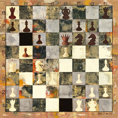 Juta & Mareks, Whites Move (Abstrakt, Grafik, Schach, Spiel, Schachfiguren, Schachbrett, Wunschgröße, Business, Büro, Wohnzimmer, modern, bunt)