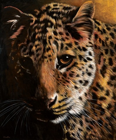 Jutta Plath, Leopard (Raubtier, Leopard, Raubkatze, Tierportrait, naturalisitisch, naturgetreu, Treppenhaus, Jugendzimmer, Wohnzimmer, Wunschgröße, bunt)