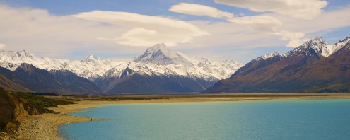 John Xiong, Mt. Cook (Photokunst, Wunschgröße,  Landschaften, Berge, Gebirge, Schneegipfel, Neuseeland, See,  Ruhe, Stille, Wohnzimmer, Treppenhaus, bunt)