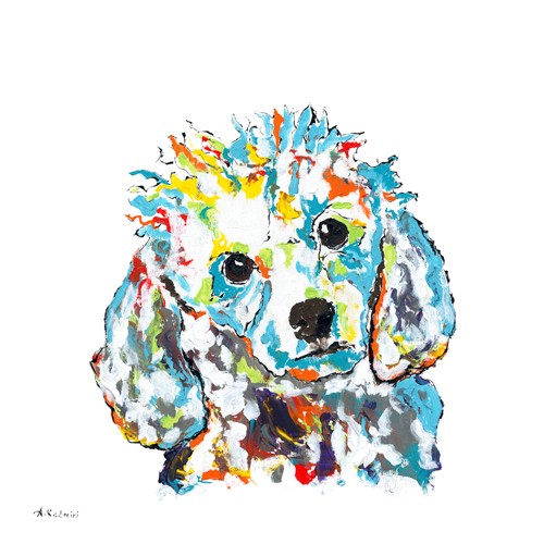 Aziz Kadmiri, Gucci (PopArt, Hund, Hundeportrait, Tier, Farbflecken, modern, Jugendzimmer, Treppenhaus, Wunschgröße,  bunt)