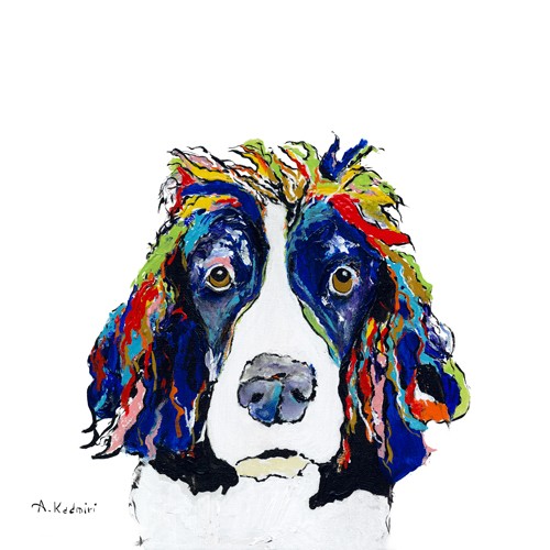 Aziz Kadmiri, Lucy (PopArt, Hund, Hundeportrait, Tier, Farbflecken, modern, Jugendzimmer, Treppenhaus, Wunschgröße,  bunt)