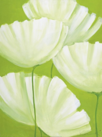 Kaminski Sonja, White On Green (Blumen, Blüten, Mohn, Floral, Wohnzimmer, Esszimmer, Malerei, grün, weiß)