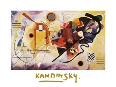 Wassily Kandinsky, Gelb, Rot, Blau (Klassische Moderne, Malerei, abstrakte Kunst, geometrische Formen, abstrakte Muster, Linien, Kreise, Dreiecke, Wellenlinien, Balken, Bögen, Wohnzimmer, Büro, Arztpraxis, bunt)