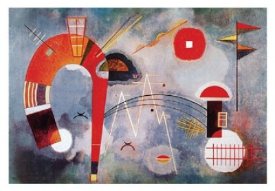 Wassily Kandinsky, Rond et pointu (Klassische Moderne, Malerei, abstrakte Kunst, geometrische Formen, abstrakte Muster, Linien, Kreise, Dreiecke, Bögen, Wohnzimmer, Büro, Arztpraxis, bunt)