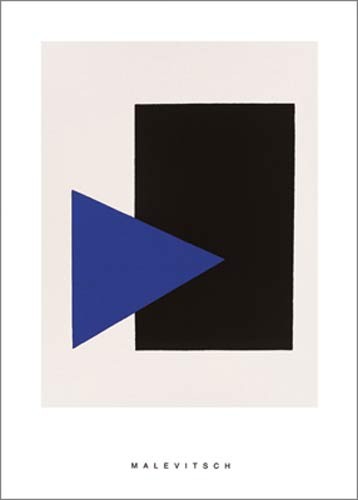 KASIMIR MALEWITSCH, Black rectangle, bleu triangle, 1915 (Büttenpapier) (Malerei, russische Avantgarde, abstrakte Malerei, Suprematismus, geometrische Formen, schwarzes Rechteck, blaues Dreieck, Klassische Moderne, Business, Büro, Wohnzimmer, Arztpraxis, Treppenhaus, schwarz / blau / weiß)